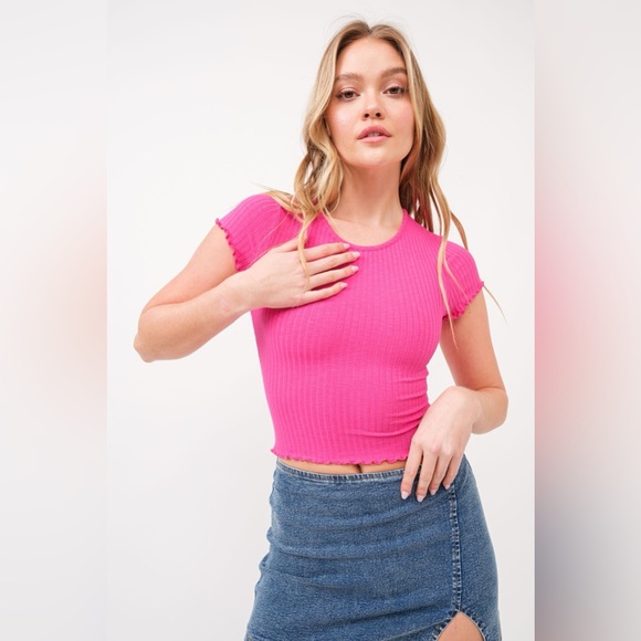 Lettuce Trim Ribbed Short-Sleeve Baby Tee - Picture 2 of 2